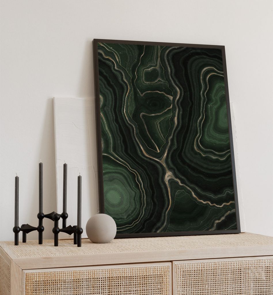 Poster grüne Wellen, groesse_poster:50x70 cm, groesse_rahmen:schwarz Passepartout 70x100 cm