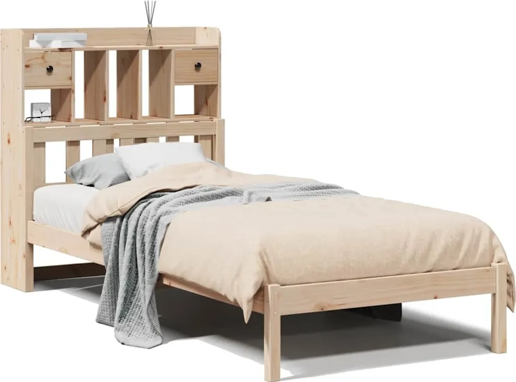 Lit bibliothèque 75x190 cm en pin massif naturel pour chambre enfant