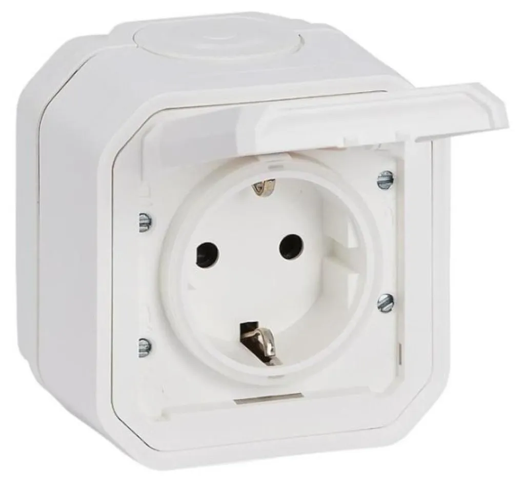 Prise Legrand PLEXO IP44 IK07 blanche protection enfant bornes à fiches