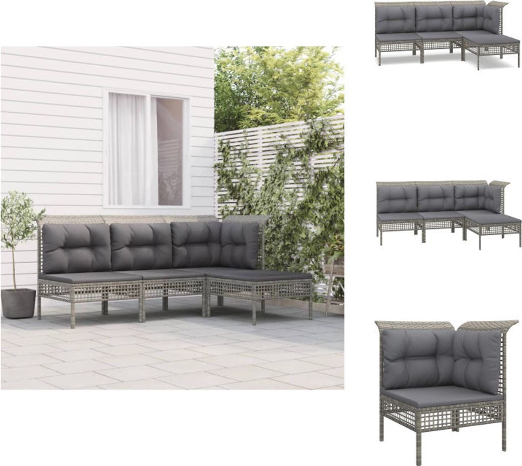 vidaXL 4-tlg. Garten-Lounge-Set mit Kissen Grau Poly Rattan - Gartenmöbel-Sets