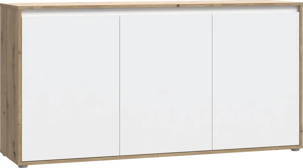 Buffet Skelpe 3 portes : la solution gain de place en blanc et chêne