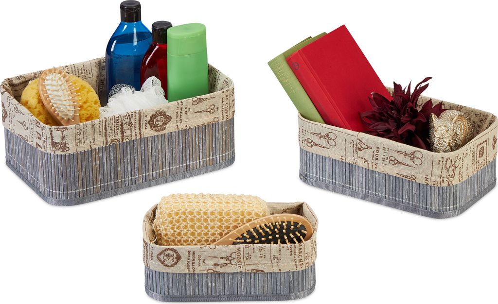 relaxdays Aufbewahrungskorb 3er Set aus Bambus Produktbild 