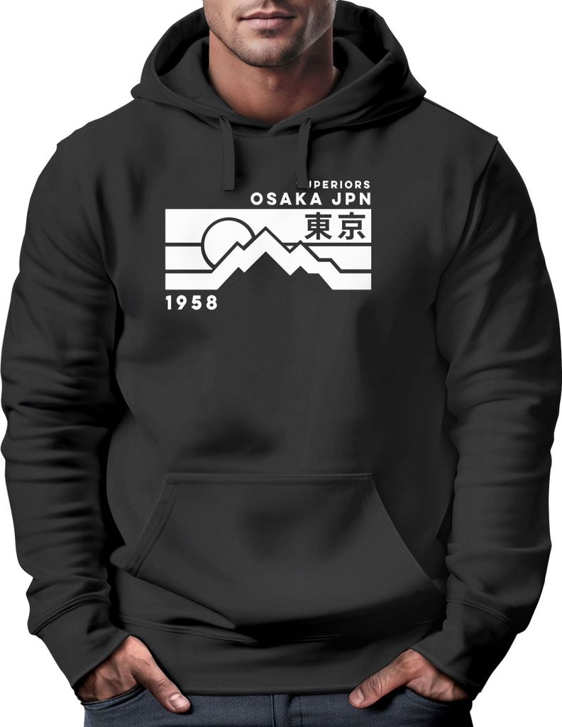 Hoodie Herren Aufdruck Osaka JPN japanische Schriftzeichen Fashion Print Kapuzen-Pullover Männer Neverless schwarz 3XL