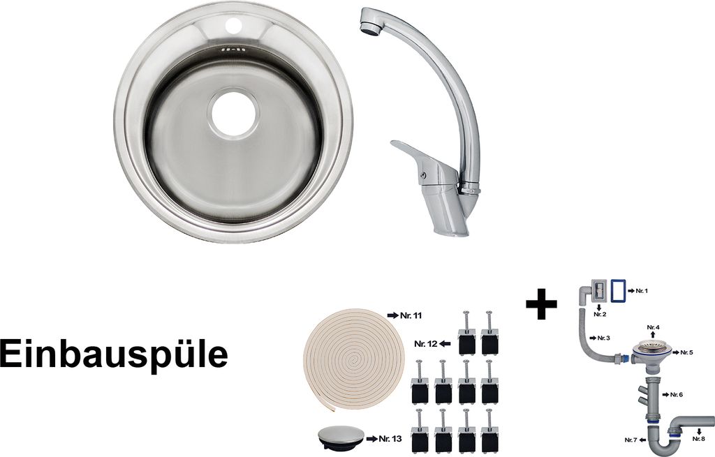 Küchenspüle Rundspüle K48 inklusive Mega Armatur Produktbild 