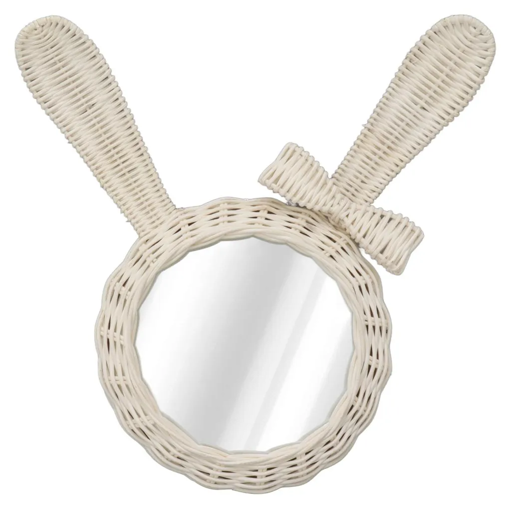 Miroir mural lapin en rotin blanc style vintage pour salle de bain