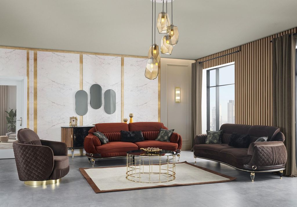 Sofalandschaft Polstermöbel Kombination Couchmöbel Sofa Wohnzimmergarnitur 3+3+1