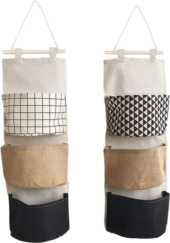 Organisateur mural suspendu lot de 2 grands sacs en coton et lin beige