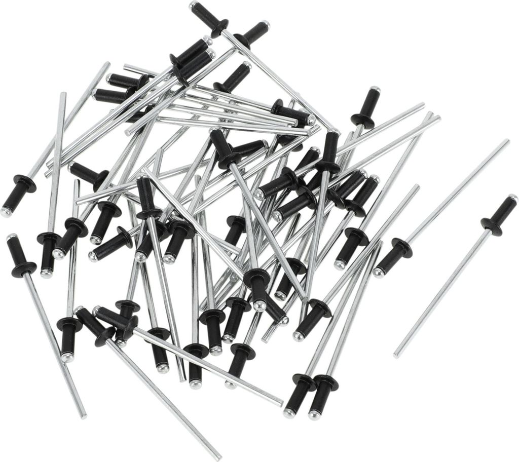 50 Stück Kuppelkopf Großkopf Blindnieten Aluminium Schwarz Silberton 2,4 mm Griffdurchmesser 6 mm Grifflänge 5 mm Flanschdurchmesser