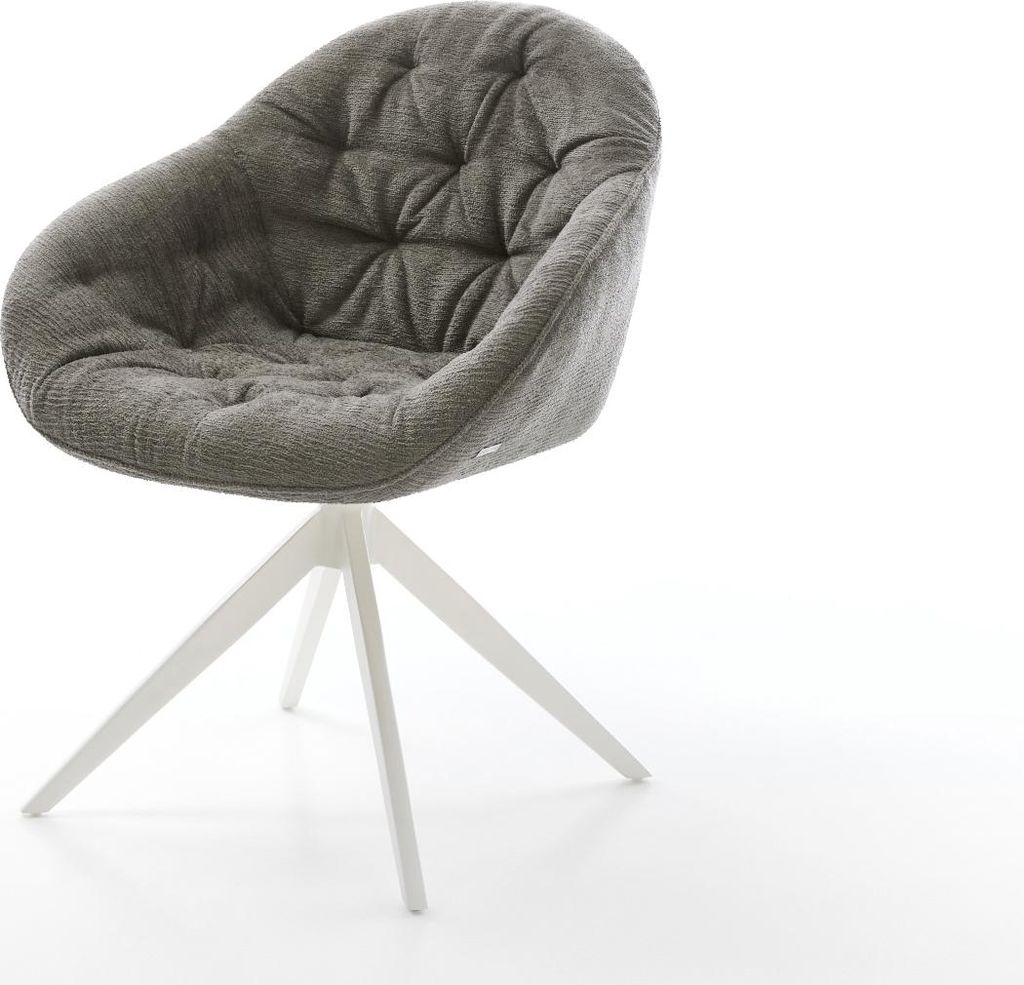 DELIFE Drehstuhl Gaio-Flex Bouclé Soft Schlamm Kreuzgestell breit Weiß 360° drehbar Wippfunktion