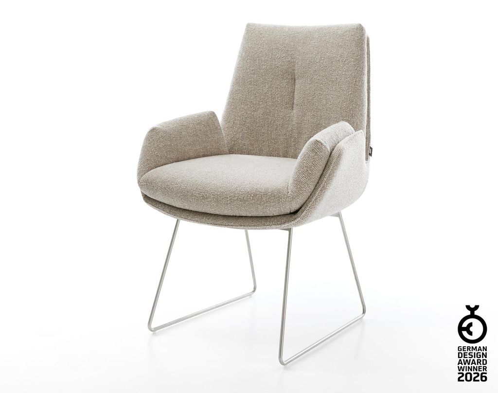DELIFE Esszimmerstuhl Clea-Flex Webstoff Soft Beige Kufengestell Edelstahl