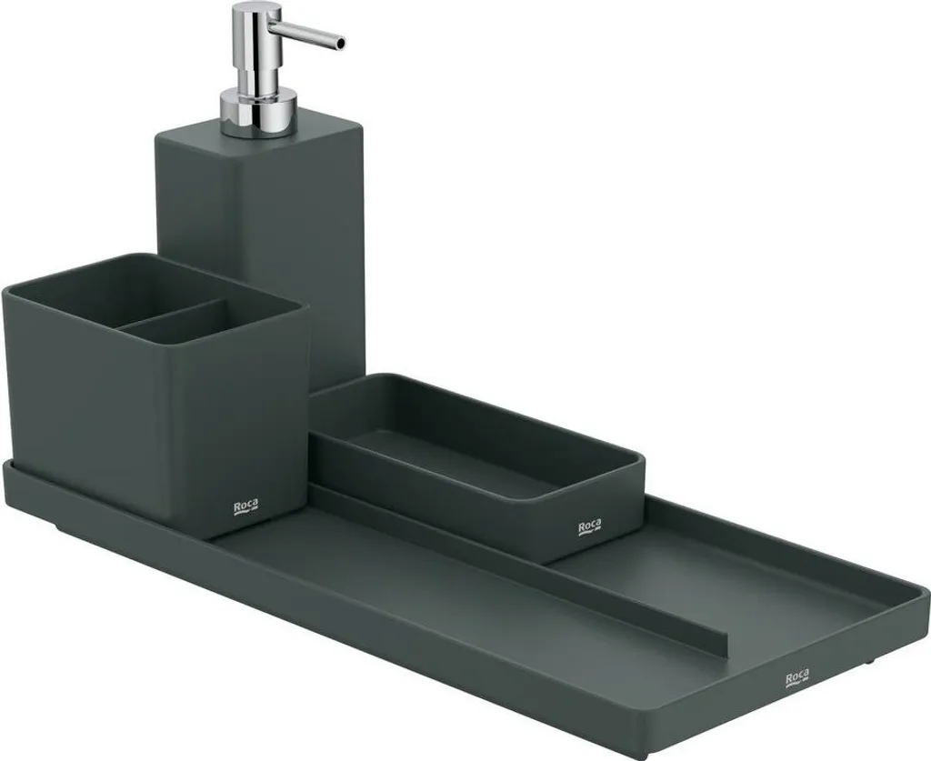Set de bain 4 pièces vert mat incassable avec plateau de rangement