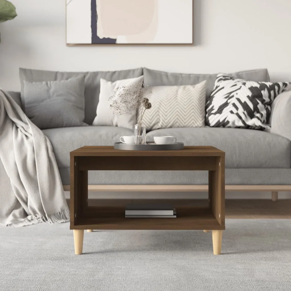 Table basse bois composite marron chêne 60x50 cm surface résistante - 10