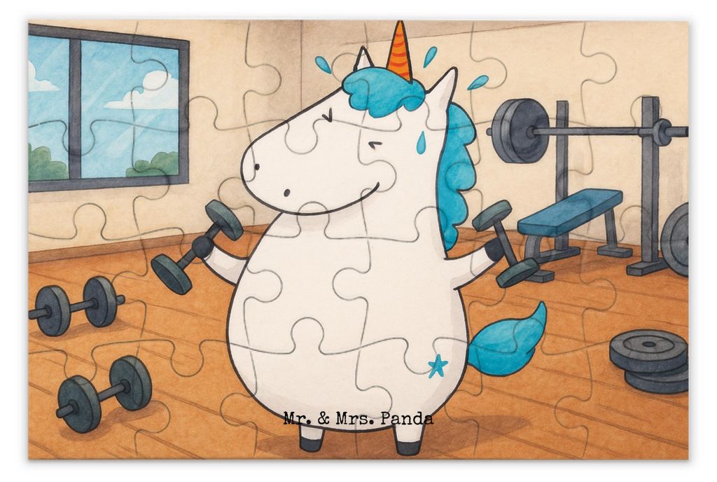 Mr. & Mrs. Panda Puzzle Einhorn Fitness Design 24 Teile - Weiß - Geschenk, 300, 500, Unicorn, 1000, Einhörner, Fitnessstudio, Legespiel, 2000, Gy...