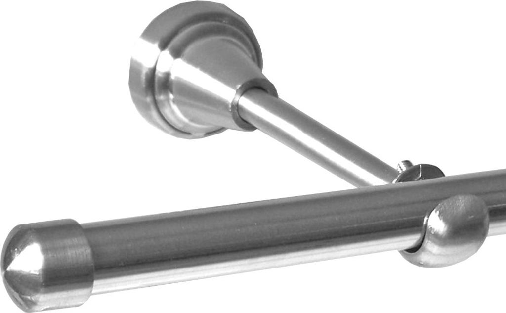 Gardinenstange Set Edelstahl Look Metall Ø 16mm zur Wandbefestigung 1-lauf Modern Kappe, Länge wählbar H14E17