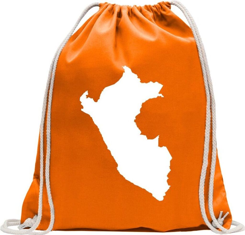 Kiwistar - Turnbeutel - mandarin - Peru Umriss Kontur - Fun Rucksack Sport Beutel Gymsack Baumwolle mit Ziehgurt
