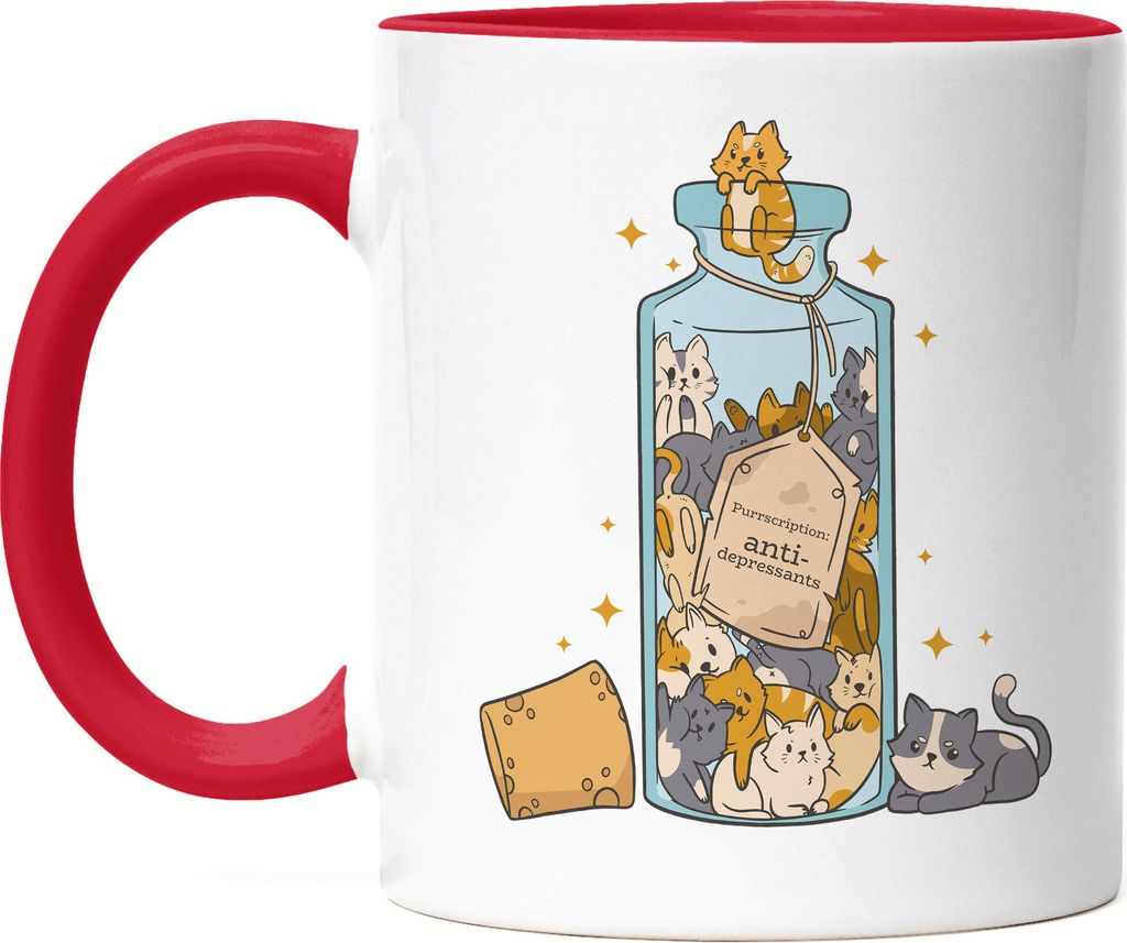Anti-Depressants Tasse Rot Katzenfan Katzenmama Katzenbesitzer