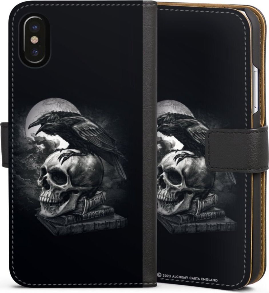 DeinDesign Klapphülle für Apple iPhone X Handytasche Lederhülle Tasche Rabe Schädel Totenköpfe