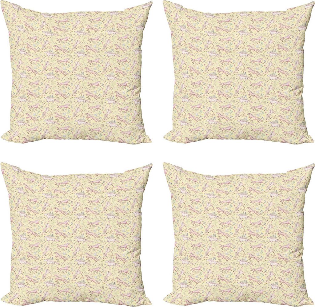 ABAKUHAUS Abstrakt Kissenbezug Set (4 Stück), Aquarell Unicorns, Moderner Doppelseitiger Digitaldruck, 45 cm x 45 cm, Mehrfarbig