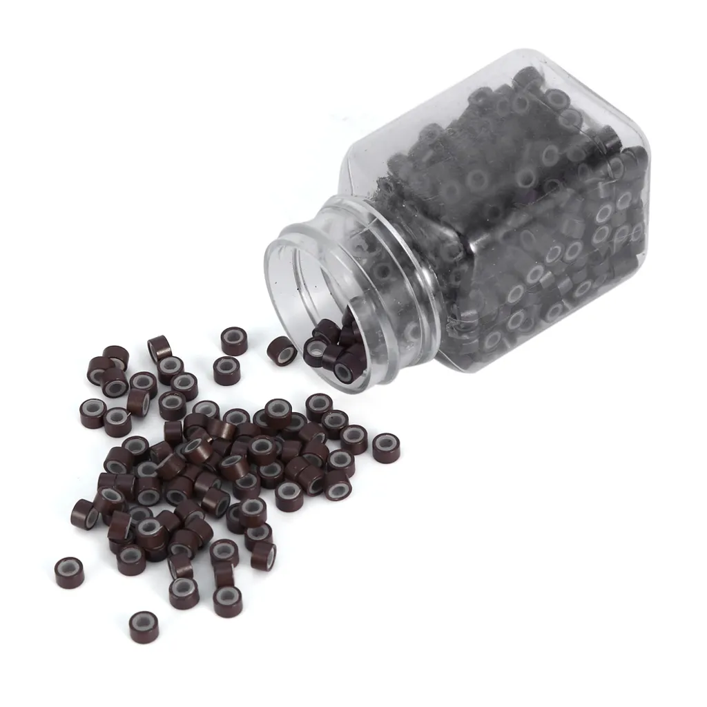Fornitura 500 Micro Rings Silicone per Extension Capelli - Marrone
