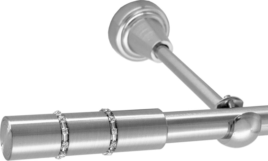 Gardinenstange Edelstahl Look, Metall, Durchmesser 16mm, Wandträger H14, 1-läufig, Länge 240, Endkappe E26