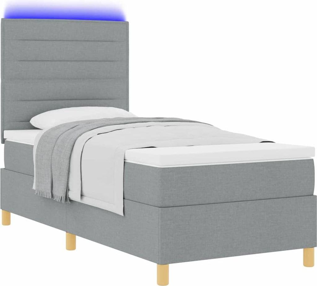 LED Boxspringbett mit Matratze Hellgrau 90 x 200 cm Stoff
