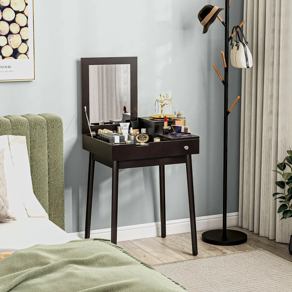 Table de maquillage gain de place coiffeuse noire miroir de chambre - 8