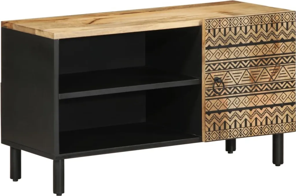 Mobile Porta TV Industrial Nero in Mango Massiccio 80 cm
