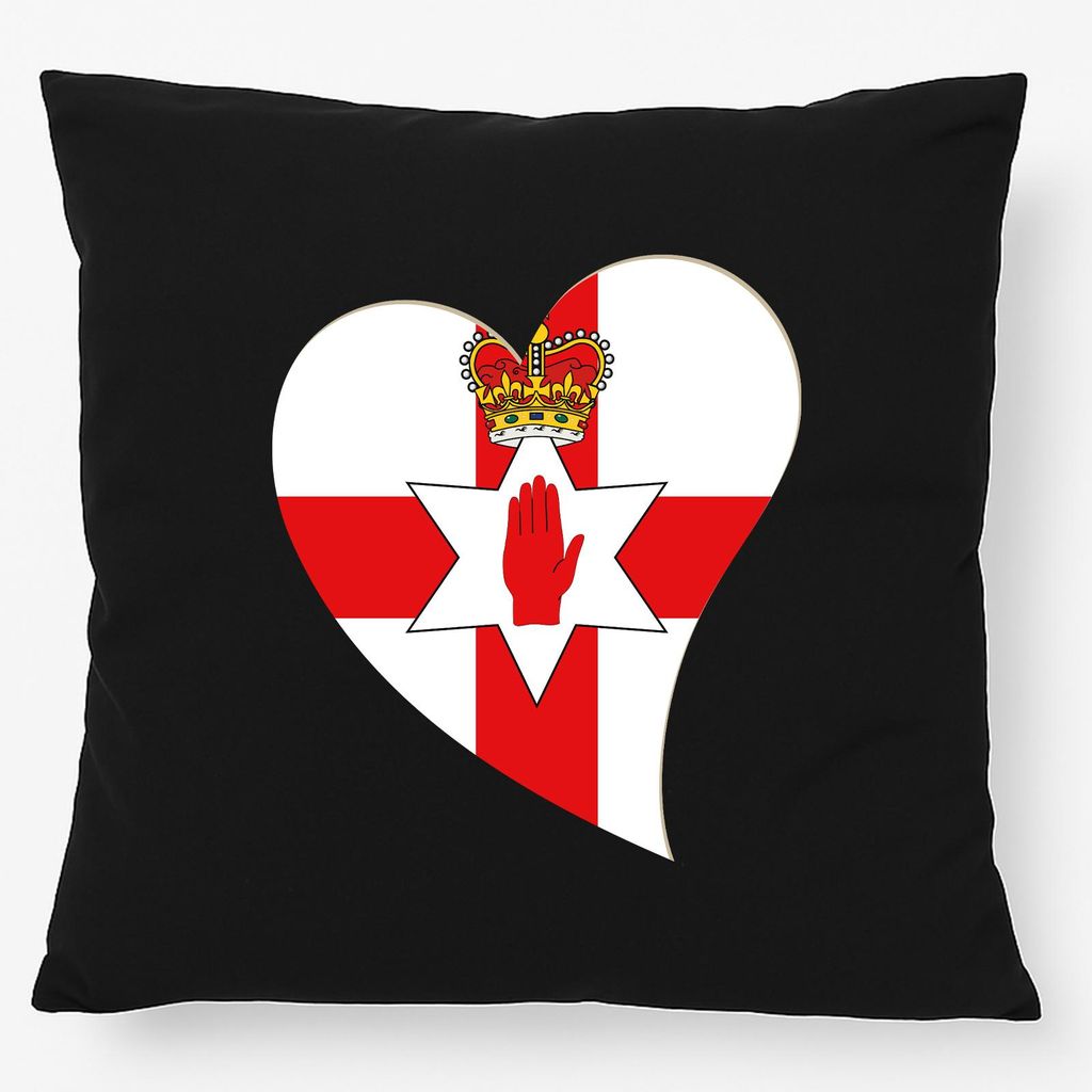 Huuraa Kissen Nordirland Flagge Herz 40x40cm mit Füllung Black Baumwolle Dekokissen Geschenkidee