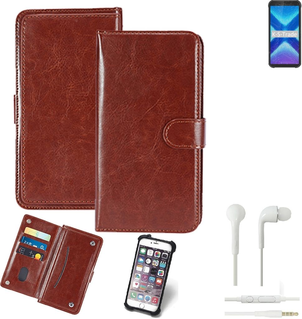 K-S-Trade 360° Hülle kompatibel mit Blackview BV5500 Plus inkl. Headphones braun Kunstleder Case BookCase WalletCase Kunstlederederhülle