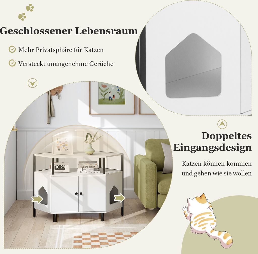 COSTWAY Katzenschrank Katzentoilette für Ecke, Katzenhaus Produktbild 5