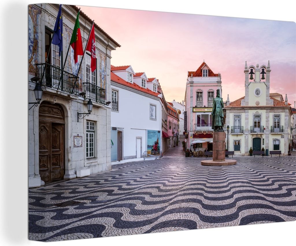 OneMillionCanvasses - Leinwandbilder - 140x90 cm, Platz - Lissabon - Sonnenuntergang, Wandbilder Kunstdruck Wanddekoration - Foto auf Leinwand - ...