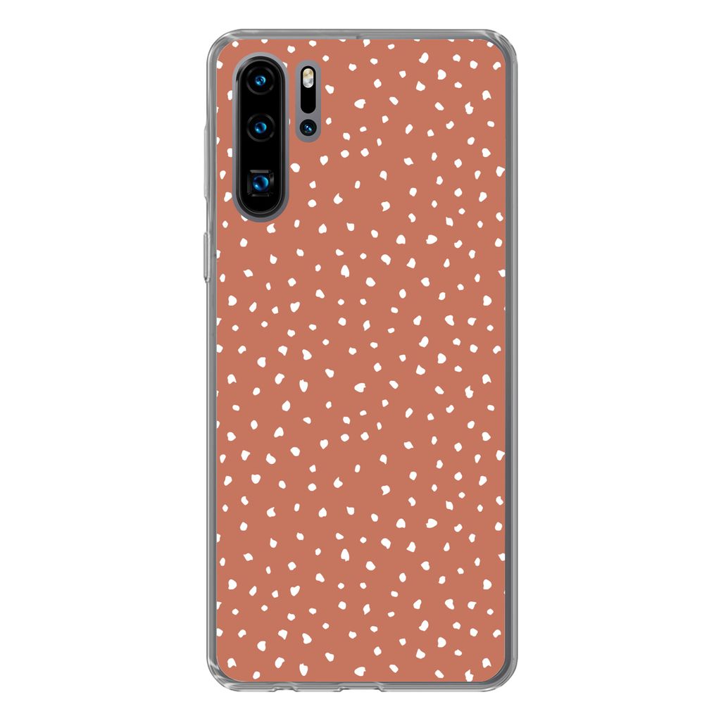 MuchoWow Handyhülle Schutzhülle Hülle für Huawei P30 Pro Tupfen - Orange - Weiß Silikon Softcase Handy Hülle - Schutzdeckel