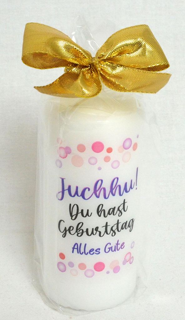 Geschenk-Kerze mit Aufdruck "... Geburtstag ..." 10,5x5x5 cm