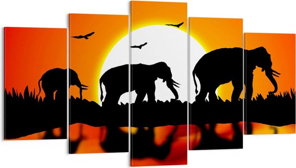 Bild auf Leinwand - Leinwandbild - Tiere Afrikaner Elefanten Natur - 160x85cm - Wand Bild - Wanddeko - Leinwanddruck - Bilder - Kunstdruck - Leinwa...