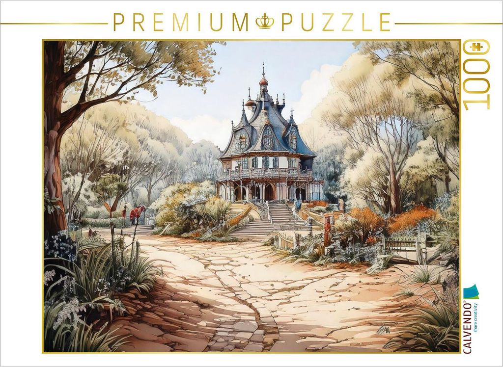 CALVENDO Puzzle Am Waldrand steht dieses Haus im Stil eines kleinen Pavillons. | 1000 Teile Lege-Größe 64x48cm Foto-Puzzle für glückliche Stunden