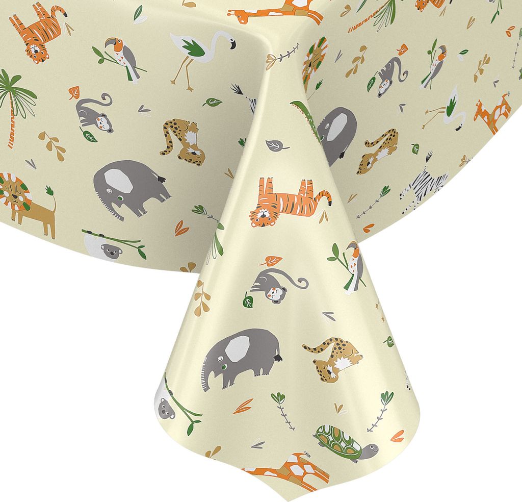 Tischdecke Wachstuch Tiere Beige Robust Wasserabweisend Breite 140 cm Länge 100 cm