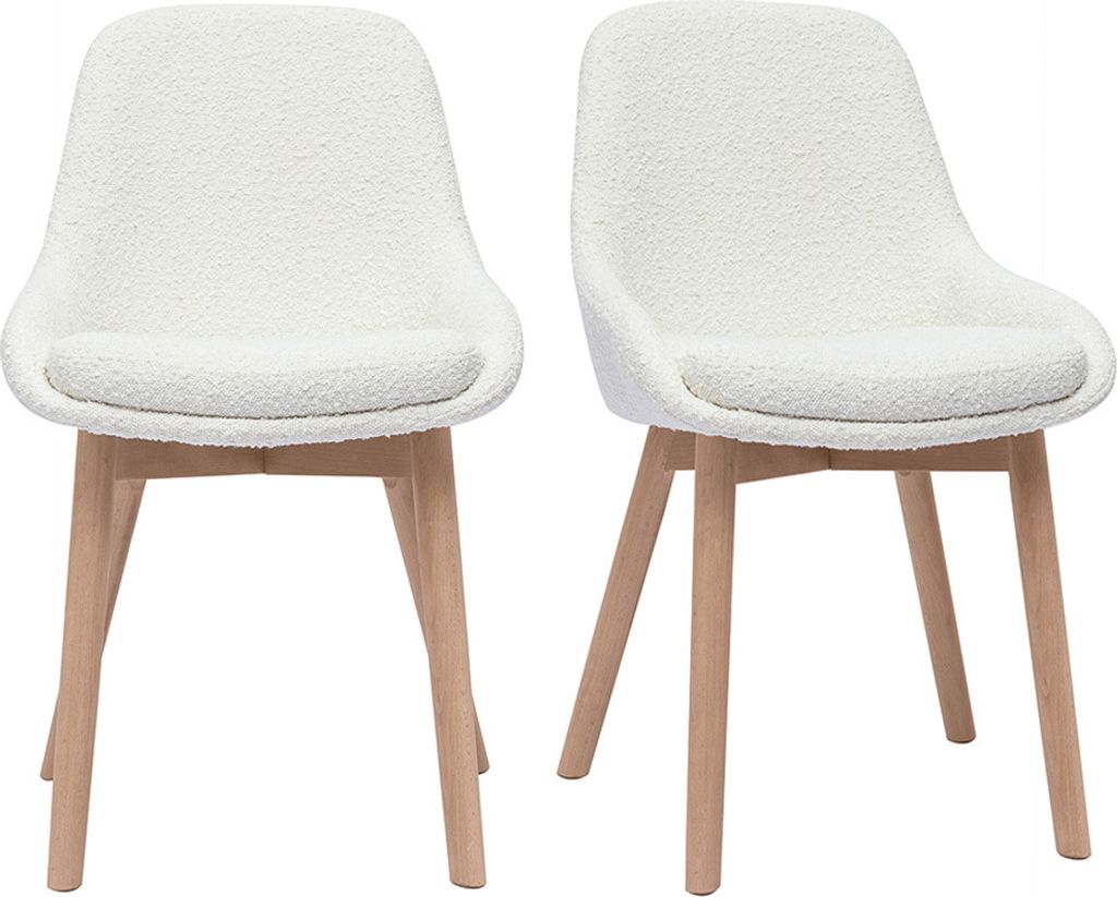 Miliboo - Skandinavische Stühle aus wolleffektivem Bouclé-Gewebe in Weiß und hellem Massivholz (2er Set) HOLO
