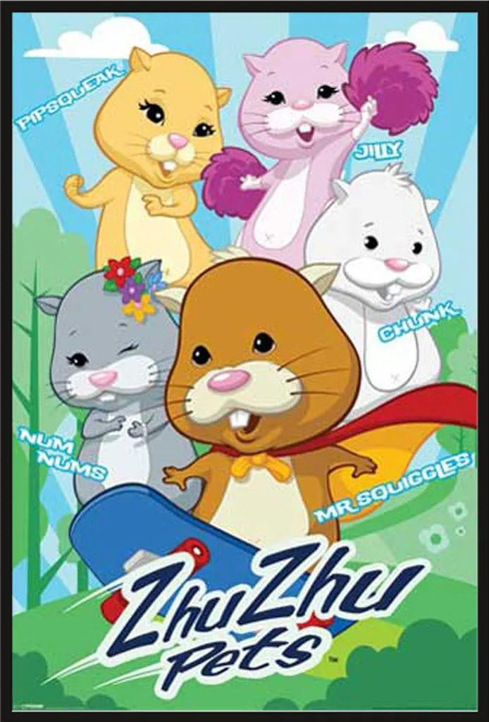 Déco chambre enfant : Affiche Zhu Zhu Pets avec cadre noir Shinsuke®