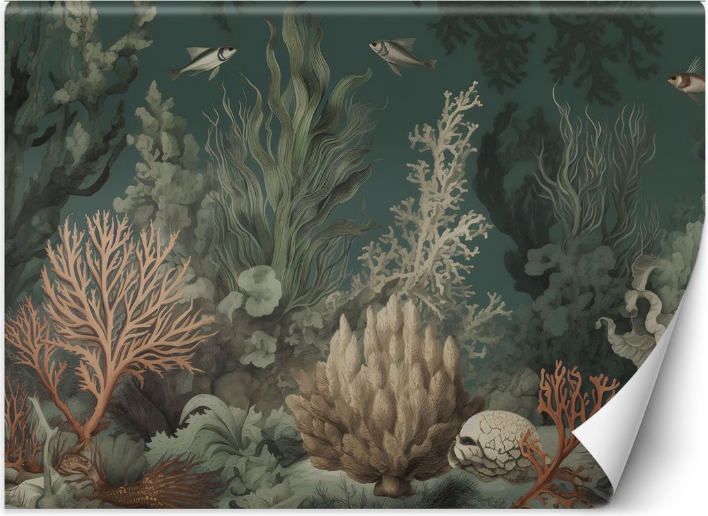 Vlies fototapete Korallen und Fische 150x105 cm Feeby Grün inkl. Kleber einfache Montage