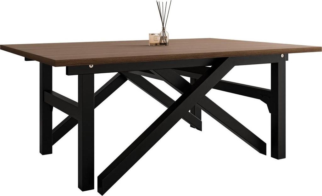 MIRJAN24 Couchtisch und Esstisch Xena Bis, 2-in-1, Rahmen aus Stahl (Farbe: Schwarz / Nuss Franklin Tobacco)