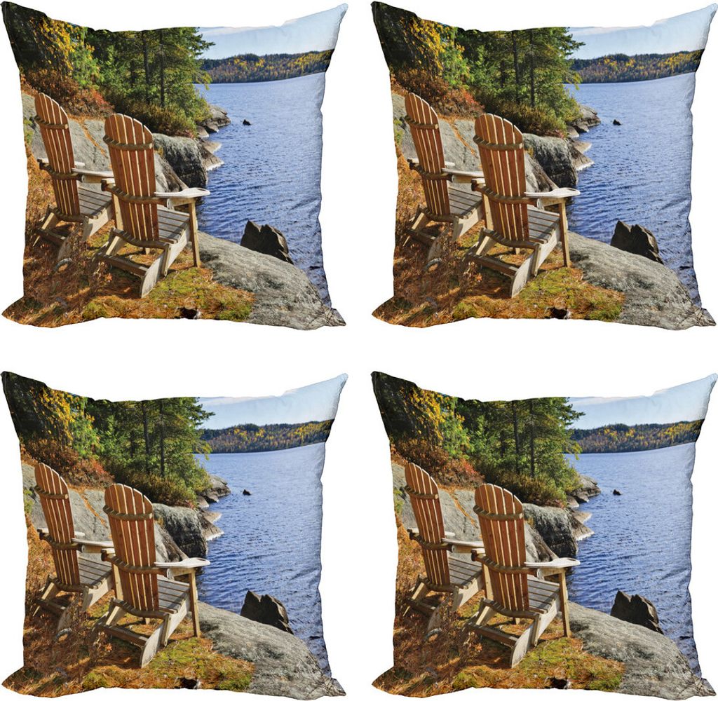 ABAKUHAUS See Theme Kissenbezug Set (4 Stück), Adirondack Chairs Shore, Moderner Doppelseitiger Digitaldruck, 60 cm x 60 cm, Mehrfarbig