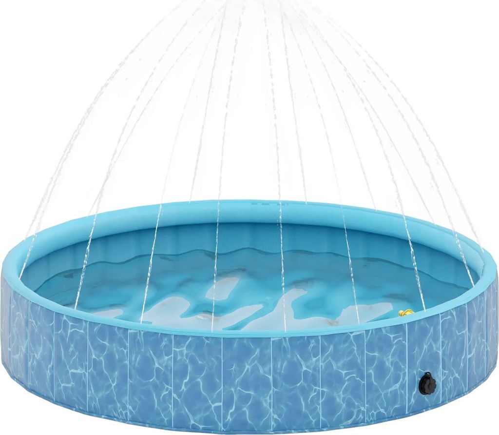 Hundepool Faltbar Planschbecken mit Brunnen- und Wasserpolsterdesign Ø160 x 30 cm Blau