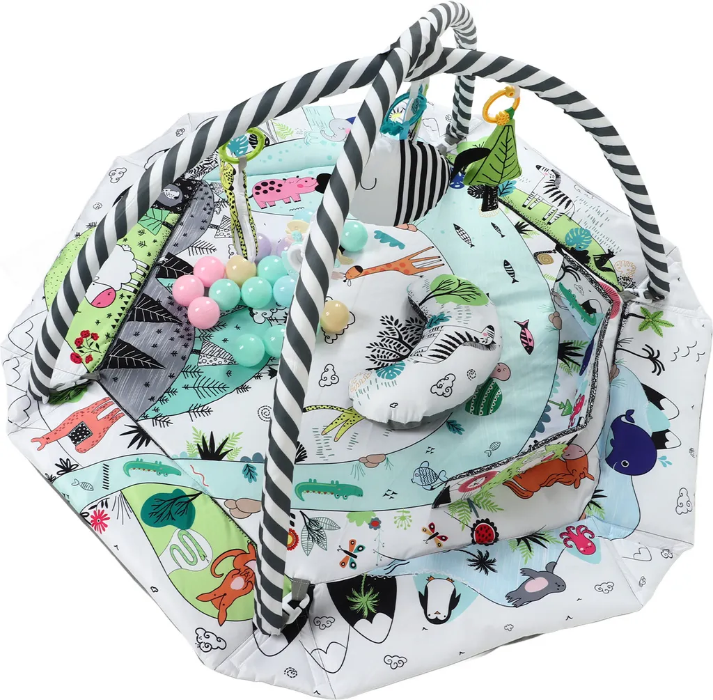 Tapis de gymnastique pour bébé d'éveil avec arche et jeux suspendus