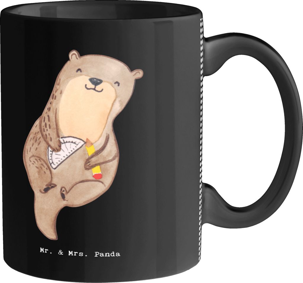 Mr. & Mrs. Panda Kaffeetasse Technischer Zeichner Herz - Schwarz - Geschenk, Keramiktasse, Teetasse, Becher, Tasse, Kaffeebecher