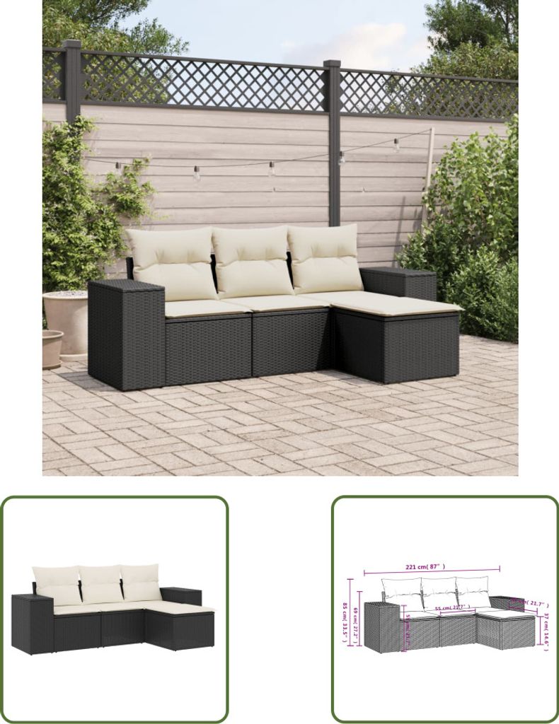 The Living Store 4-tlg. Garten-Sofagarnitur mit Kissen Produktbild 