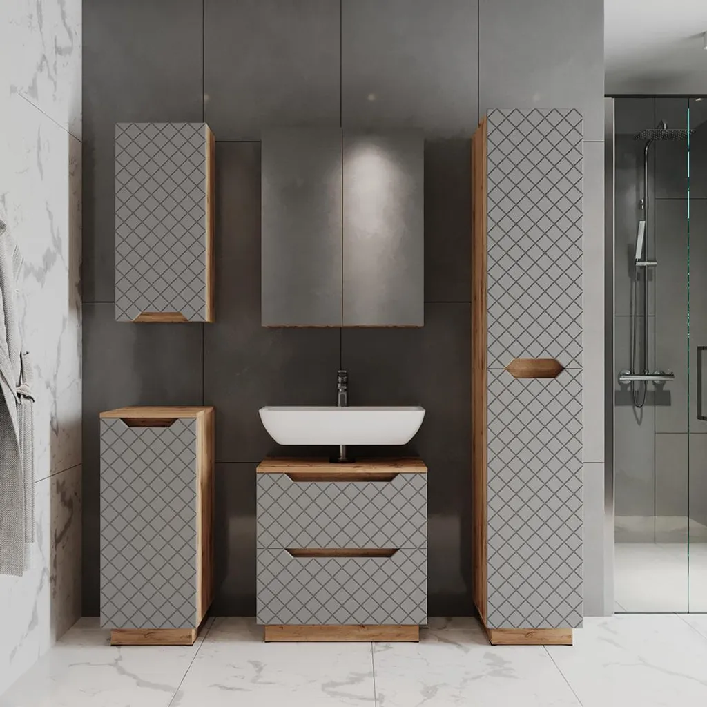 Mobiletto Pensile Bagno Vicco Lotta Rovere Grigio 20x72.6 cm - 7