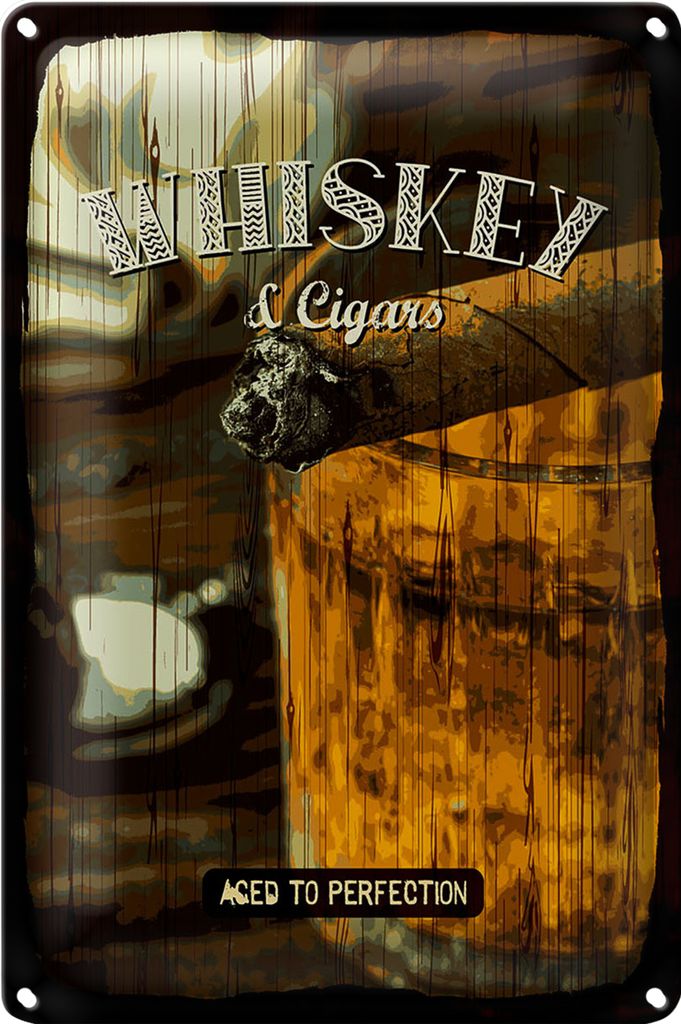 Blechschild Spruch Whiskey & Cigars aced to perfection 18x12cm