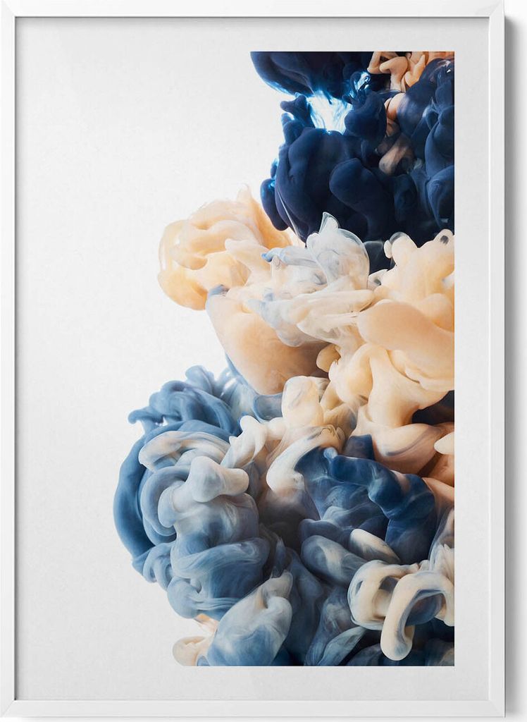 Dichter farbiger Rauch– Wandbild mit Rahmen – Gerahmtes Bild – Wanddekoration – 70x100 cm – Weiß Rahmen