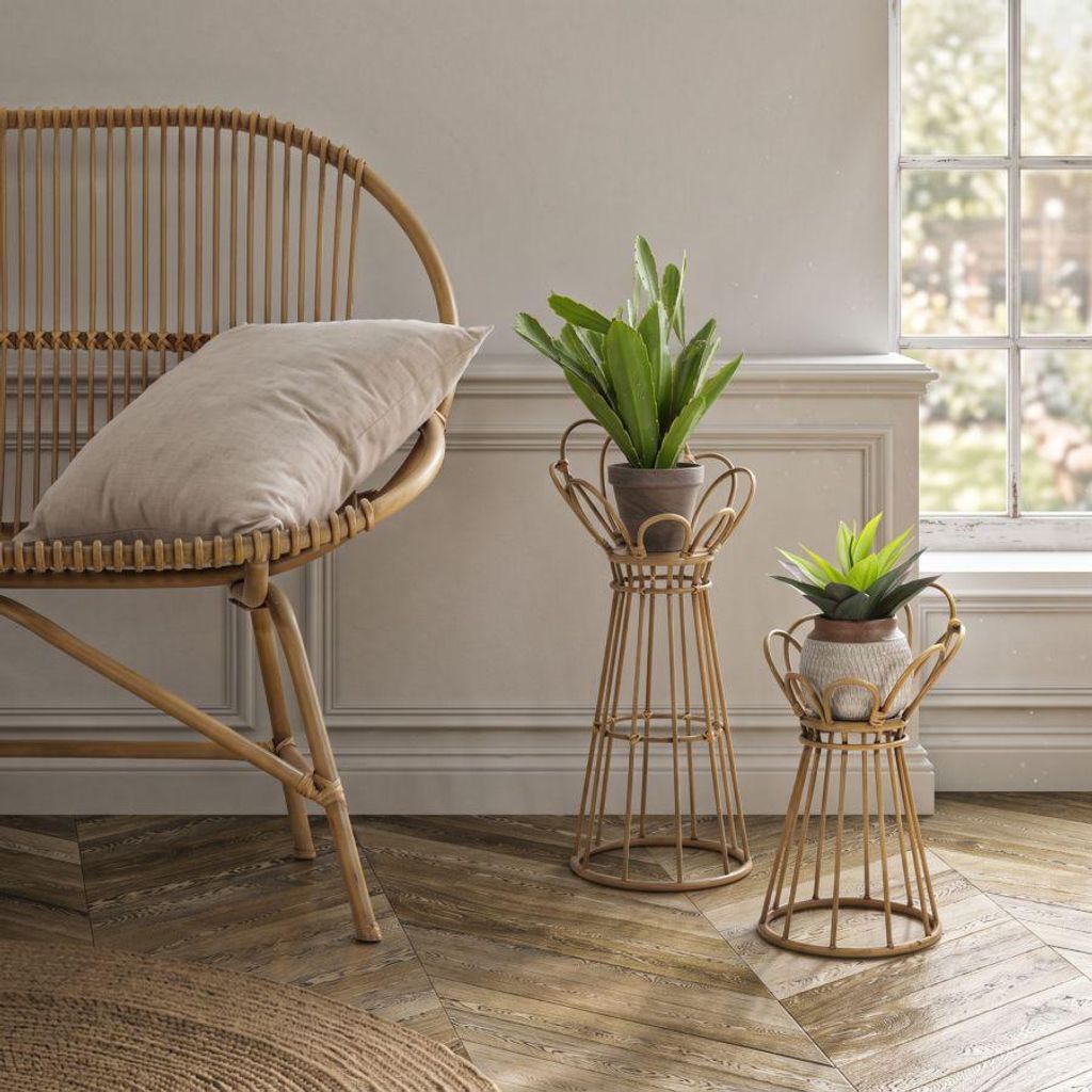 Portavaso Panama Tower, metallo, aspetto rattan, 28x62 cm, Immagine del prodotto 