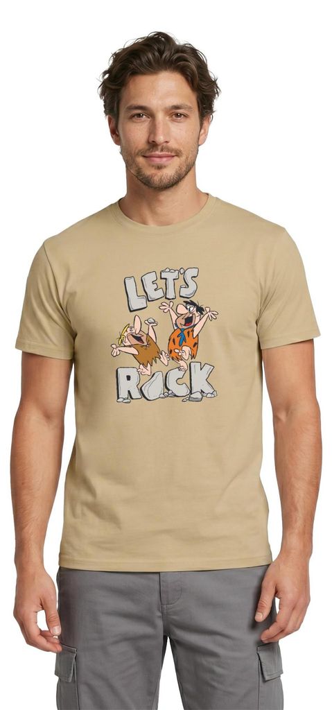 Spreadshirt The Flintstones Fred Und Barney Let's Rock Männer T-Shirt, XXL, Sandbeige